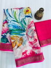 MG 379 Gold Jari Border With Weaving Linen Printed Sarees Wholesale Online